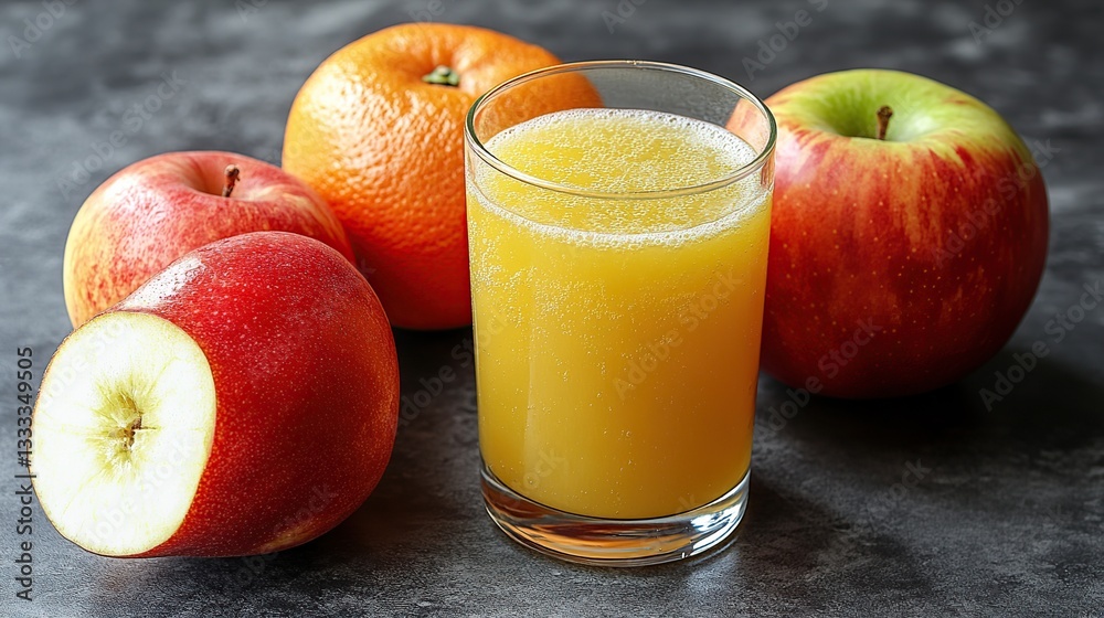 Fresh fruit juice with apples and oranges Fresh fruit juice with apples and oranges