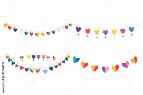 Rainbow hearts pride month garland bunting divider simple vector illustration clipart