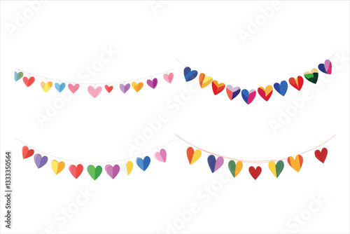 Rainbow hearts pride month garland bunting divider simple vector illustration clipart