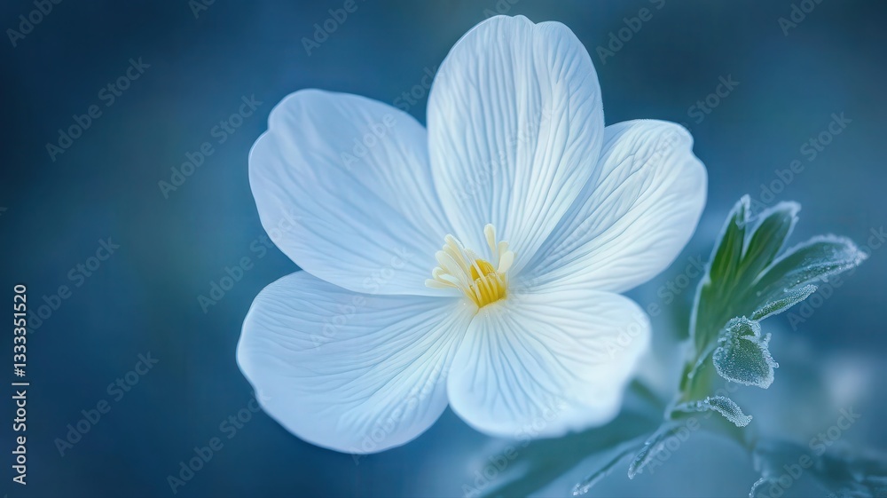 Fototapeta premium Delicate White Flower Macro Photography Soft Blue Background