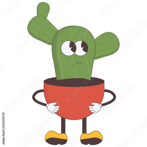 Cute Cactus Character Isolated on White Background. Vector Illustration.