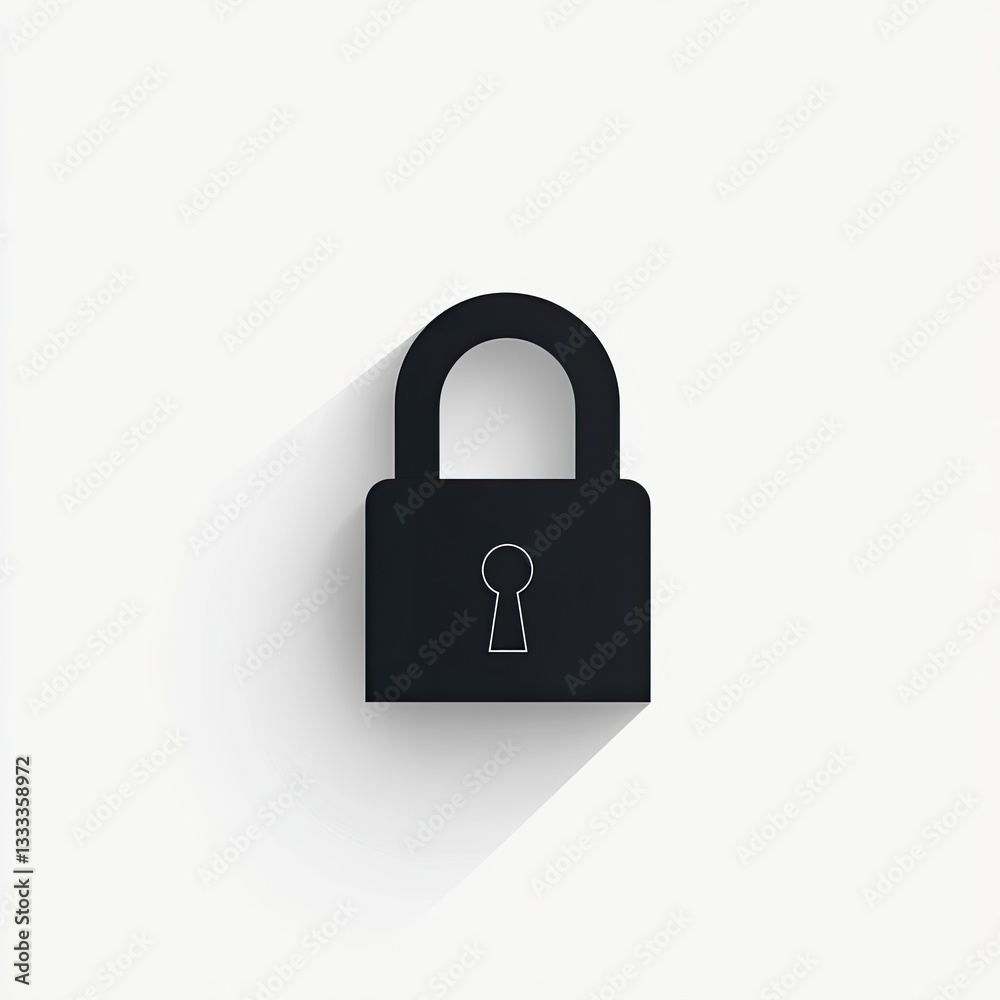 Simple lock icon. A black silhouette of a lock with a keyhole, displayed on a light gray background. A subtle shadow is cast beneath the lock, enhancing the 3D effect Simple lock icon. A black silhouette of a lock with a keyhole, displayed on a light gray background. A subtle shadow is cast beneath the lock, enhancing the 3D effect