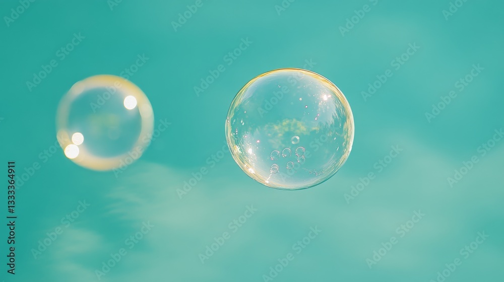 sparkling effervescent spheres against ethereal blue backdrop, ultra macro lens capture, levitating transparent bubbles, professional beauty product photography, smooth depth of field blur, high end sparkling effervescent spheres against ethereal blue backdrop, ultra macro lens capture, levitating transparent bubbles, professional beauty product photography, smooth depth of field blur, high end
