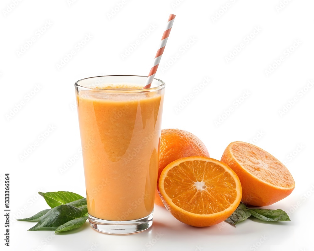 Refreshing Orange Smoothie with Fresh Oranges and Vibrant Green Leaves. Refreshing Orange Smoothie with Fresh Oranges and Vibrant Green Leaves.