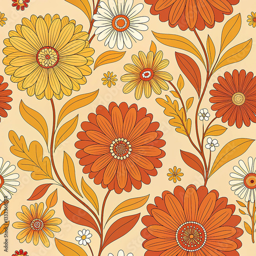 Wallpaper Mural Retro Floral Bliss  Torontodigital.ca