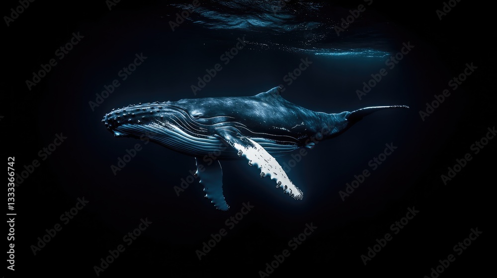 Fototapeta premium Humpback Whale Silhouette in Deep Blue Water