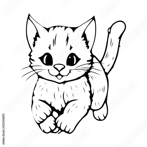 Black and white line animal cat or kitten isolated on white background. worksheet coloring page