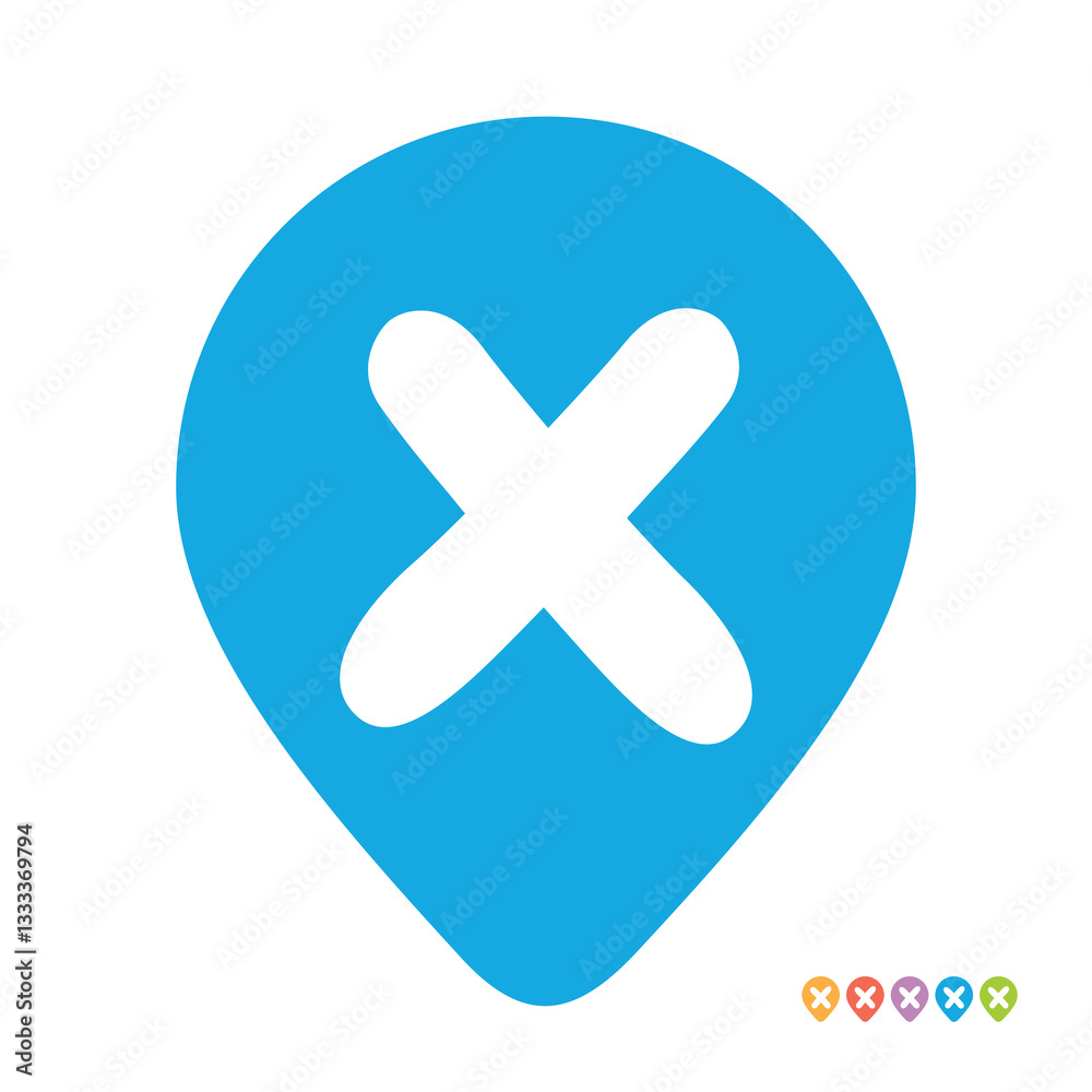 Fototapeta premium Letter X location map pin icon, initial X gps pointer symbol vector illustration