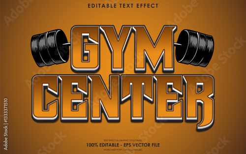 Editable Gym Center Text Effect, with illustration of Barbell