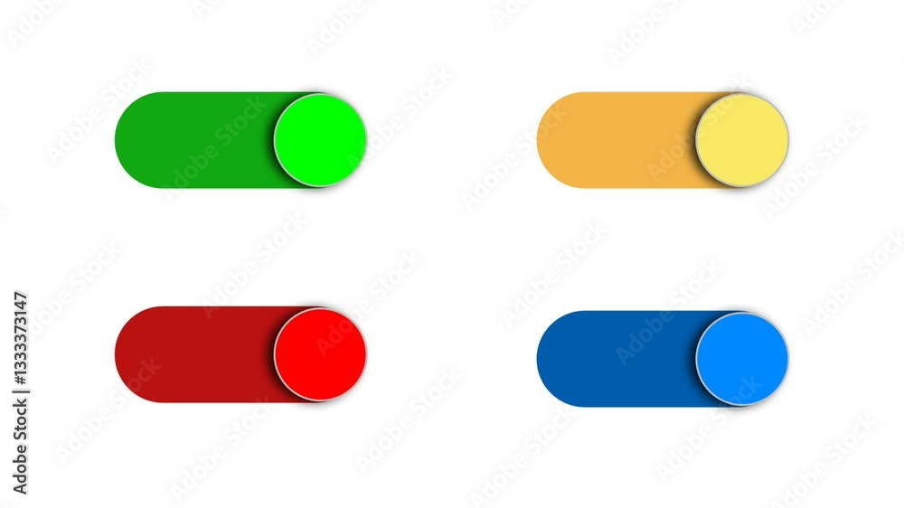 Animation video of minimalist style toggle slide button, switch animation with color switching, isolated on white color background. Animation video of minimalist style toggle slide button, switch animation with color switching, isolated on white color background.