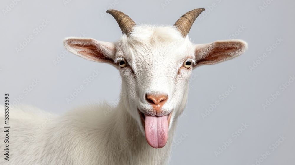 Playful White Goat with Tongue Out Playful White Goat with Tongue Out