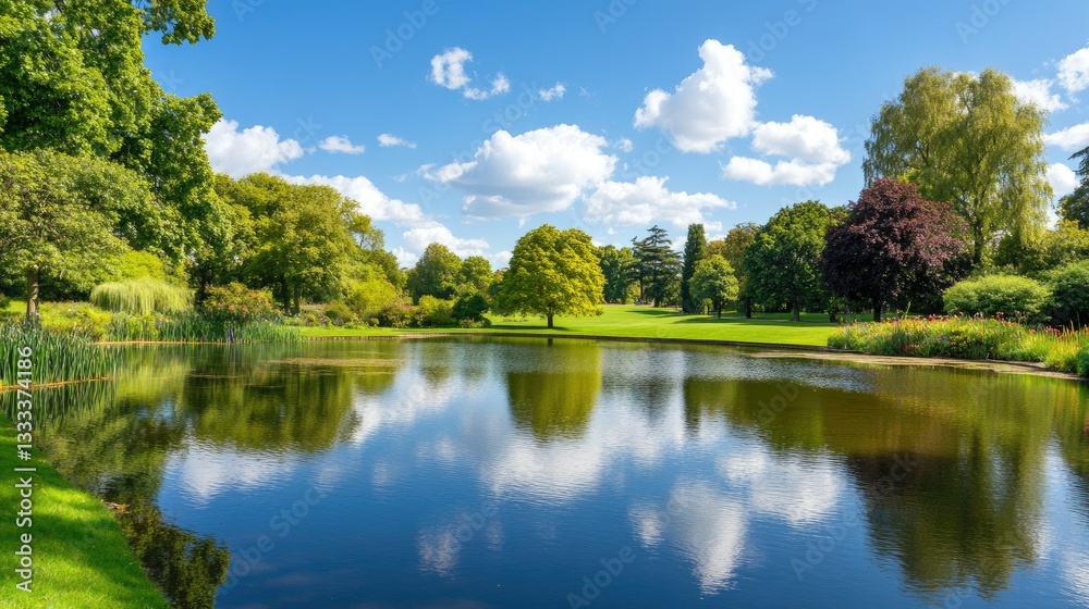 Serene Lake Surrounded by Lush Green Trees and Blue Sky Reflections Serene Lake Surrounded by Lush Green Trees and Blue Sky Reflections