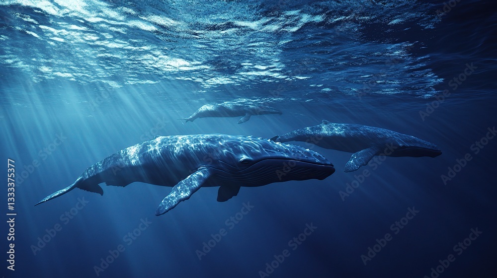 Fototapeta premium Majestic Whales Swimming Gracefully in Ocean Waters
