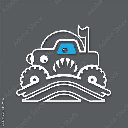Monster car cartoon vector logo illustration eps 10
