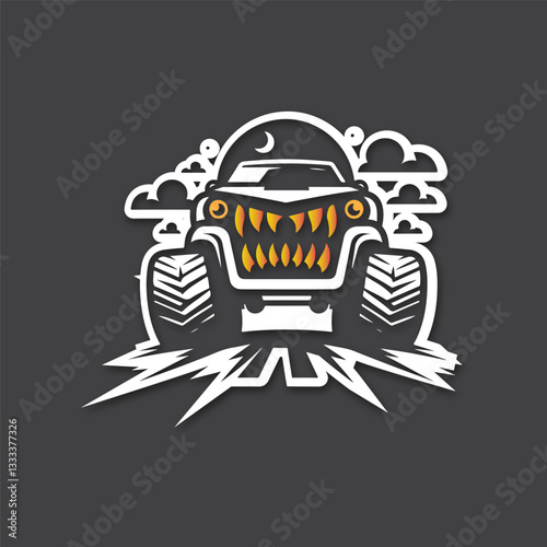 Monster car cartoon vector logo illustration eps 10