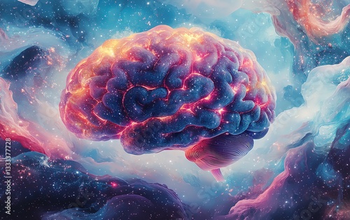 A hyperdetailed watercolor brain illustration photo