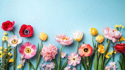 Colorful Vertical Banner Featuring Cute Flowers Against Blue Background