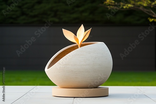 Illuminated Stone Sculpture for Garden Setting.