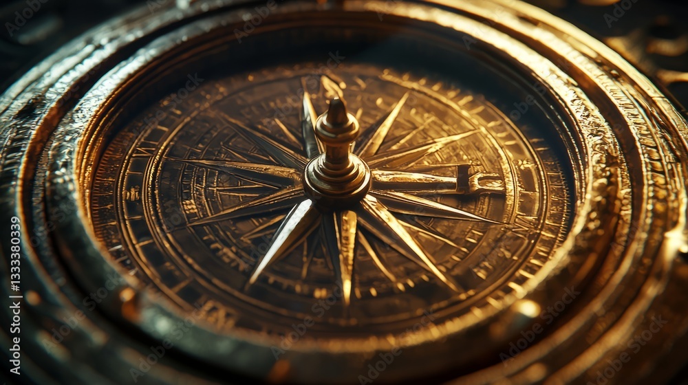Antique Compass with Intricate Design and Warm Light Reflection Antique Compass with Intricate Design and Warm Light Reflection