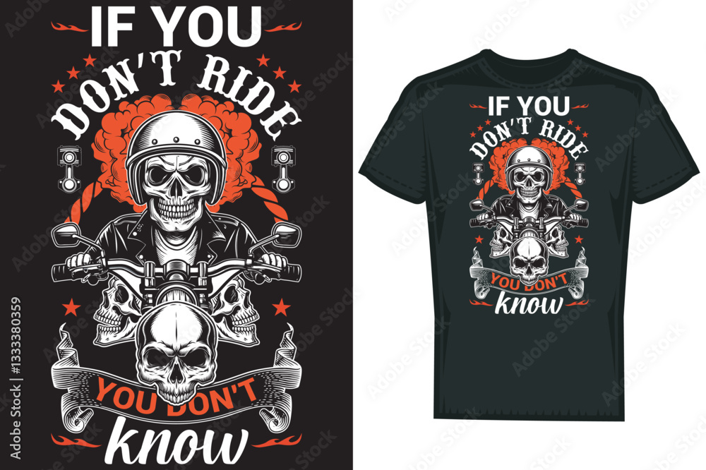Fototapeta premium Skull Vector Motorcycle T shirt Design