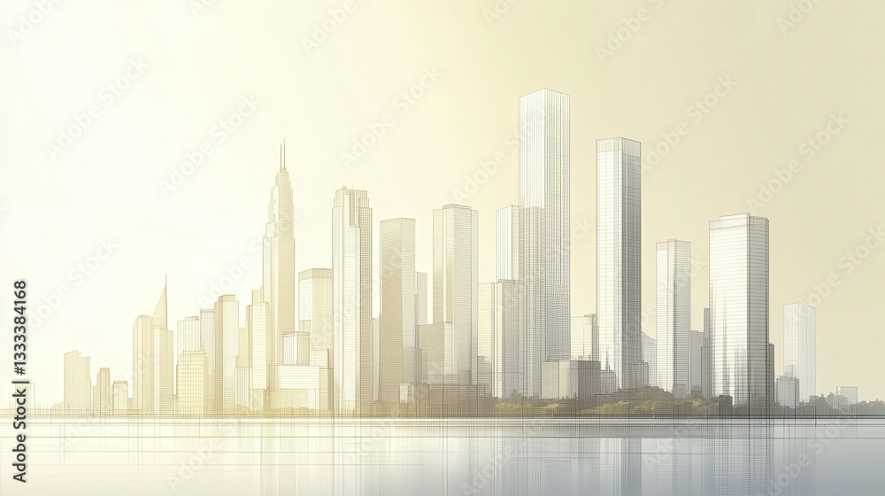 Modern City Skyline Sketch - Urban Landscape Illustration Modern City Skyline Sketch - Urban Landscape Illustration