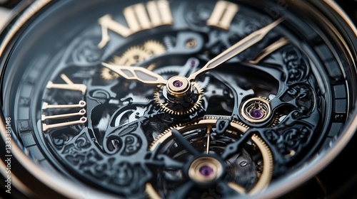 Wallpaper Mural Close-up of intricate, ornate watch mechanism; gold Roman numerals, gears, and ruby jewels visible. Torontodigital.ca