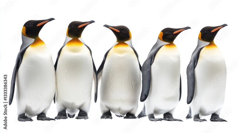 Fototapeta premium Five King Penguins Standing in a Row