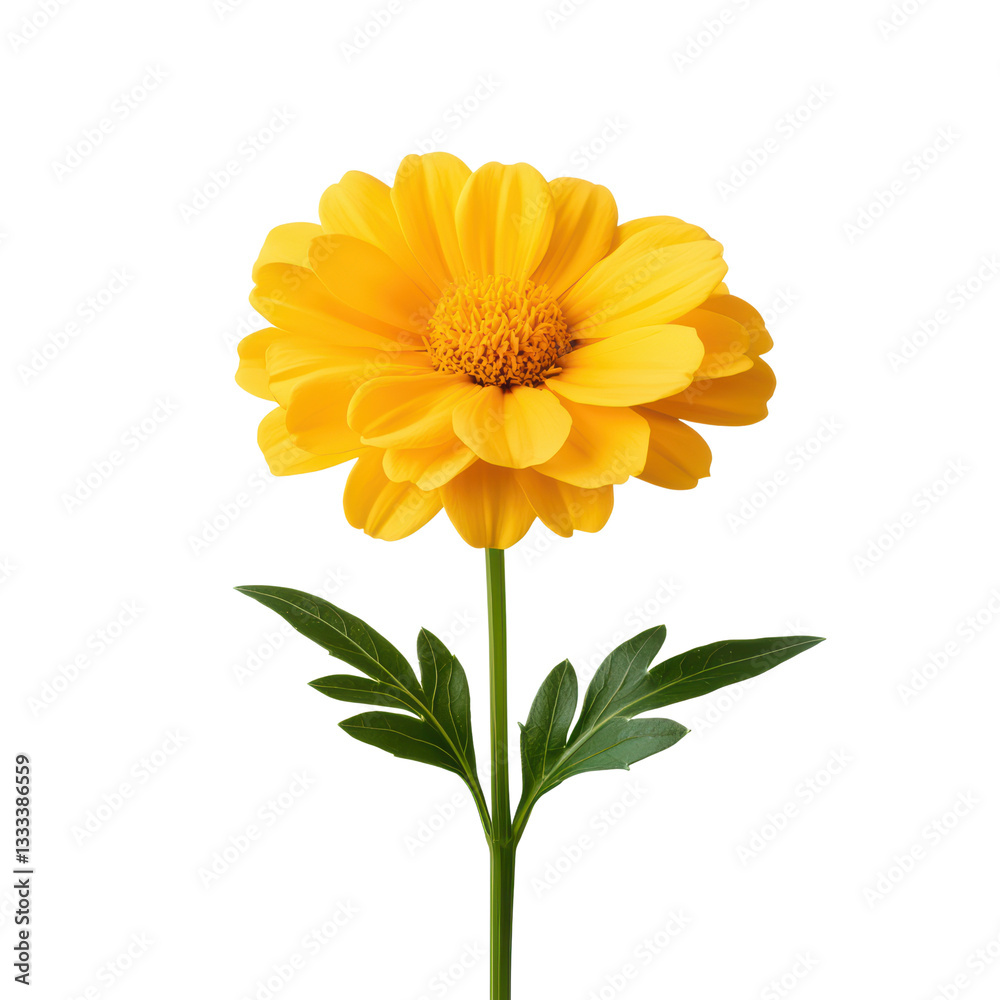 Bright yellow flower with green leaves on a Transparent background Bright yellow flower with green leaves on a Transparent background