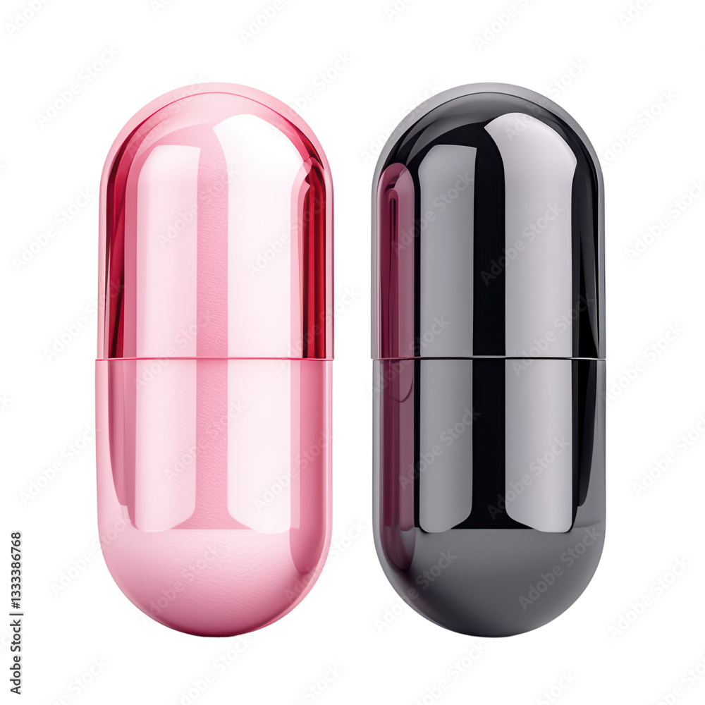 Stylish pink and black capsules on a sleek background Stylish pink and black capsules on a sleek background