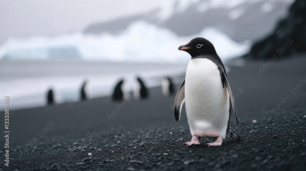 Fototapeta premium A Curious Penguin Gazing at the Horizon