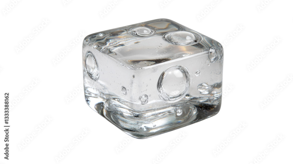 Crystal Clear Ice Cube with Bubbles and Reflections on a Transparent Background Crystal Clear Ice Cube with Bubbles and Reflections on a Transparent Background