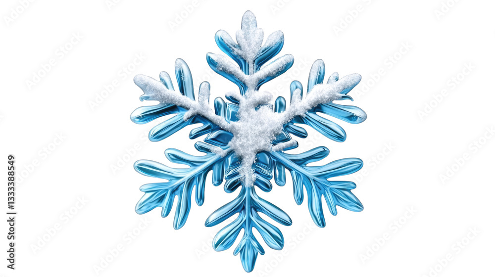 Intricate Frozen Snowflake Design with Frost and Unique Patterns in Beautiful Blue Color