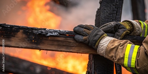Firefighter working to control a large blaze in a residential area during an emergency situation