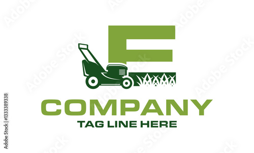 Letter E lawn mower logo