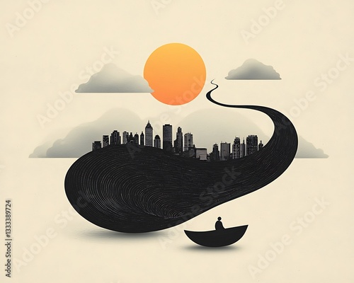 Cityscape Sunrise for River Journey.