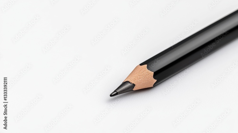 Close-up of a black pencil on a blank white background, ideal for design projects. Close-up of a black pencil on a blank white background, ideal for design projects.