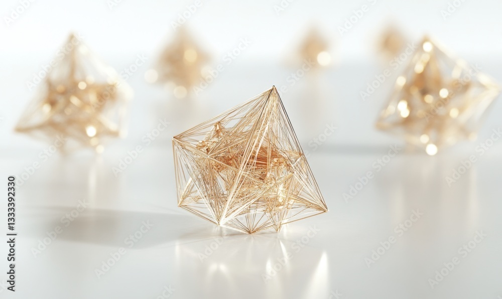 Abstract golden geometric shapes on white surface Abstract golden geometric shapes on white surface