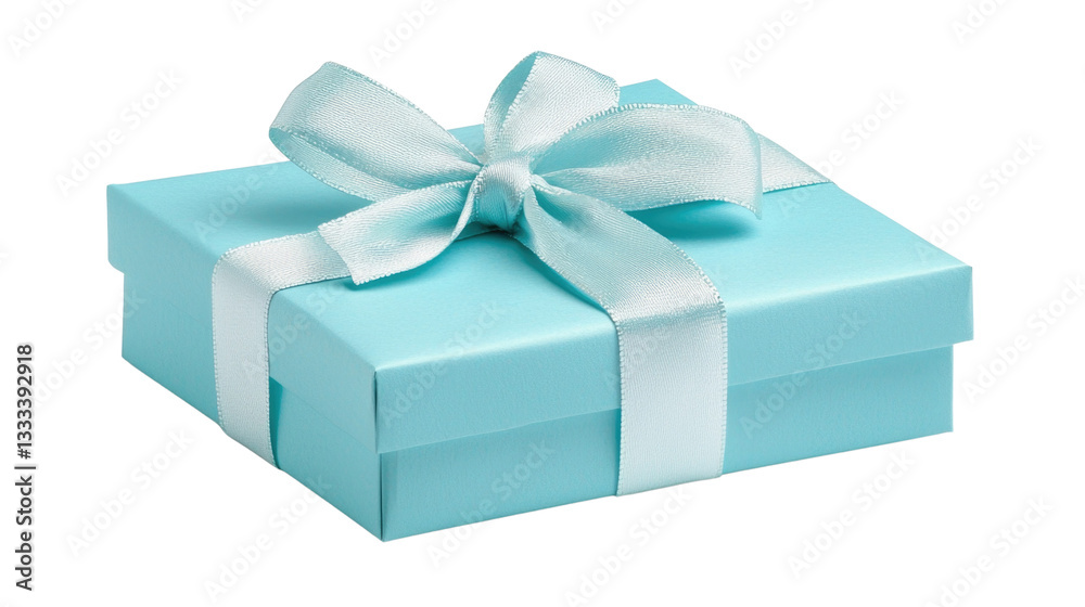 Obraz premium Elegant Blue Gift Box with Satin Ribbon Perfect for Celebrations and Special Occasions