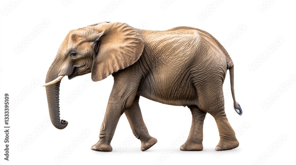 Fototapeta premium African Elephant Walking on White Background