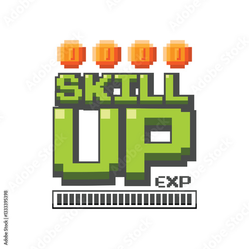 Skill UP !! text with gold coin on white background	