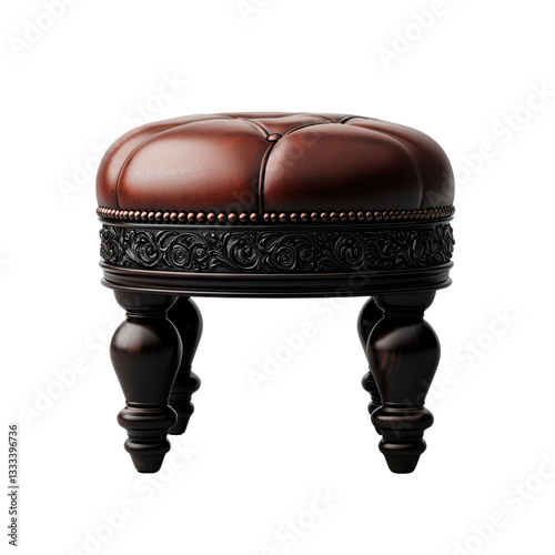 Elegant vintage leather ottoman with ornate detailing photo