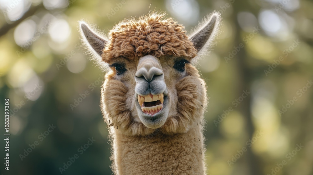 Obraz premium Alpaca with a Grin: A Close-up of a Smiling Alpaca