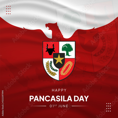 Garuda silhouette with Symbols of Pancasila illustration. Happy Pancasila Day 1st June.