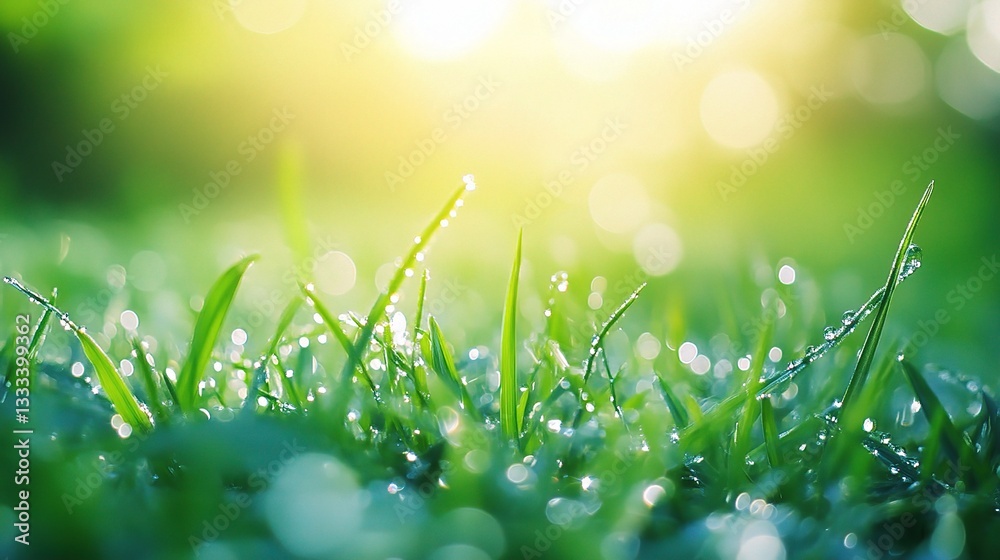 Fototapeta premium Soft Focus on Dew-Kissed Grass in a Serene Nature Background