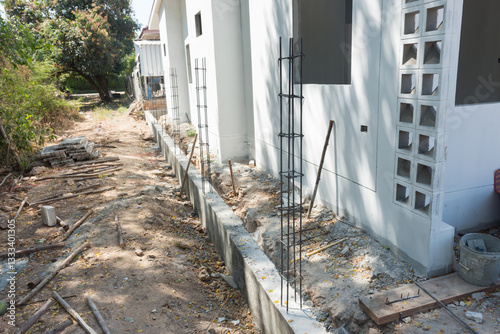 Concrete beam for house before masonry wall,selective focus.