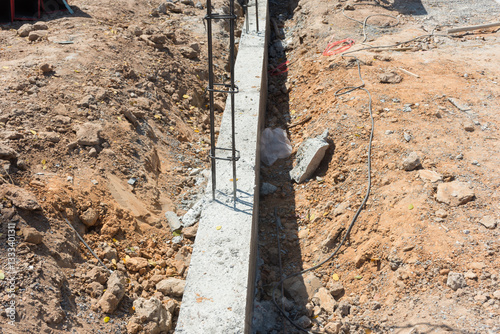 Concrete beam for house before masonry wall,selective focus.