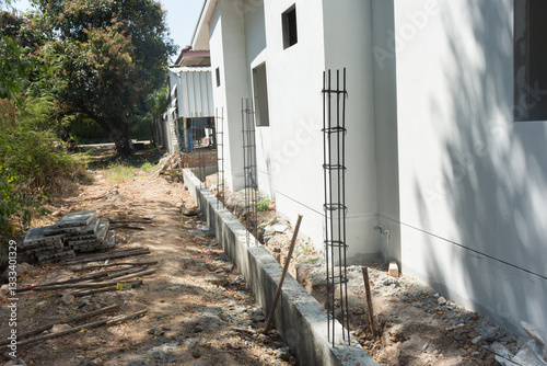 Concrete beam for house before masonry wall,selective focus.