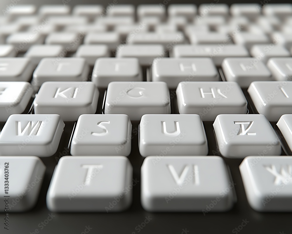 A close up view of a white keyboard with keys A close up view of a white keyboard with keys