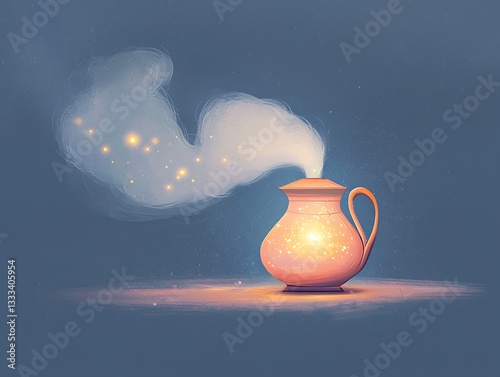 Glowing Pitcher for Magic Steam, Night Scene.