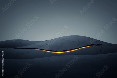 Glowing Rift in Dark Landscape.